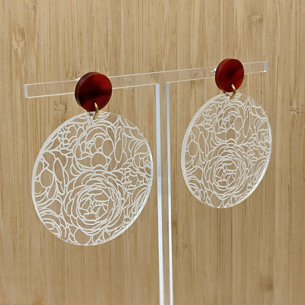 Clear Acrylic Peonies Earrings - Large