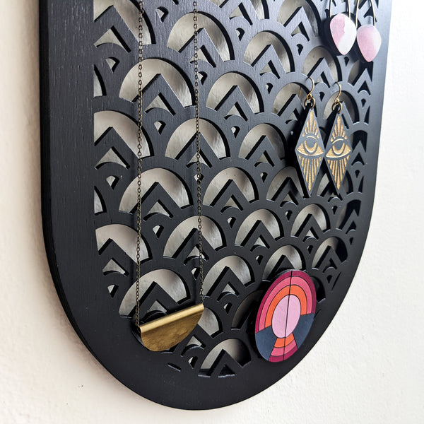 Art Deco Wall Hanging Jewelry Holder with Mirror