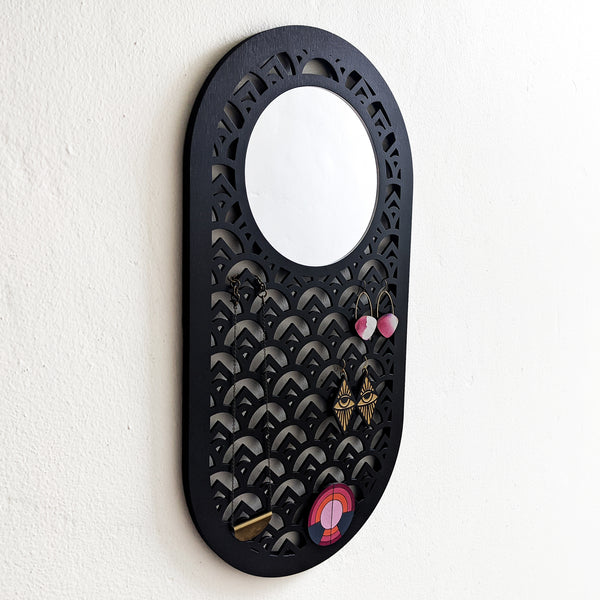 Art Deco Wall Hanging Jewelry Holder with Mirror