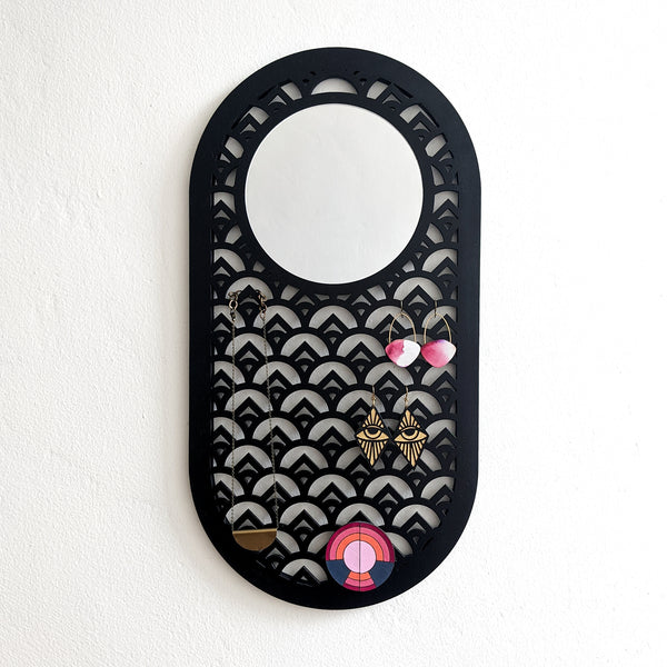 Art Deco Wall Hanging Jewelry Holder with Mirror