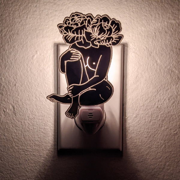Flower Nude Woman Bronze Mirror Acrylic Night Light