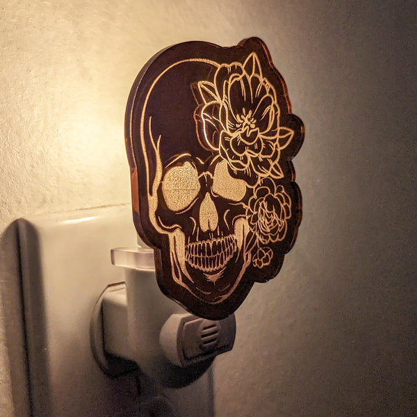 Flower Skull Mirrored Acrylic Night Light