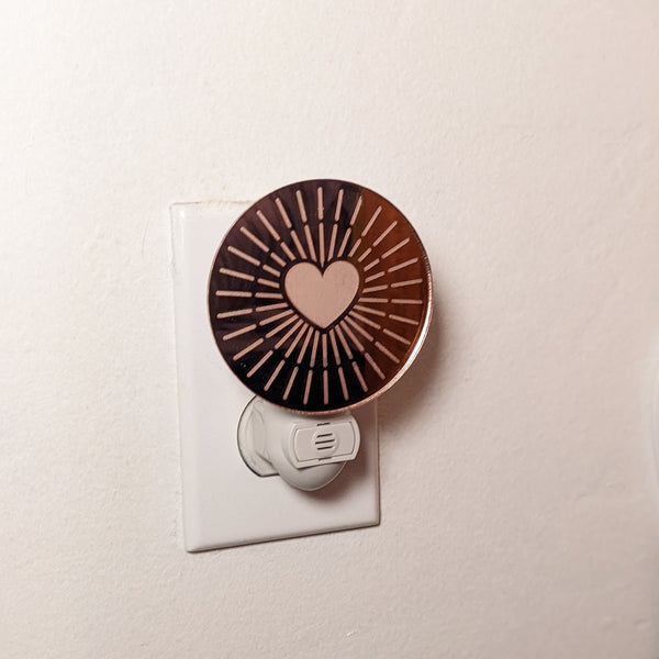 Heart Rays Rose Gold Mirrored Acrylic Night Light