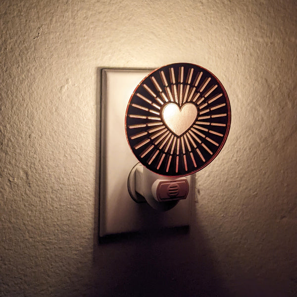 Heart Rays Rose Gold Mirrored Acrylic Night Light