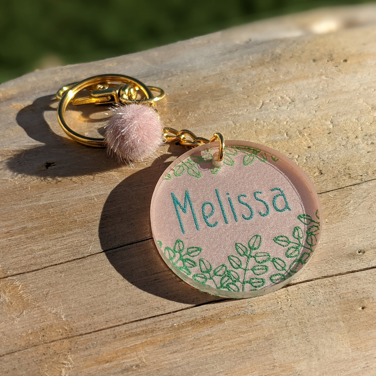 Personalized Name and Leaves Acrylic Keychain – Poppy and Honey Bee