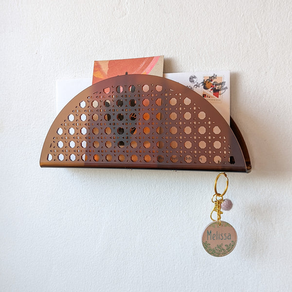 Arch Rattan Cane Acrylic Wall Mail Holder - Frosted Amber