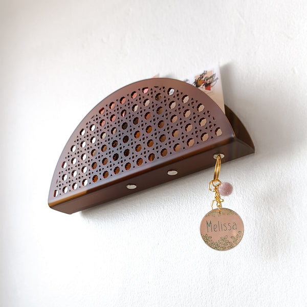 Arch Rattan Cane Acrylic Wall Mail Holder - Frosted Amber