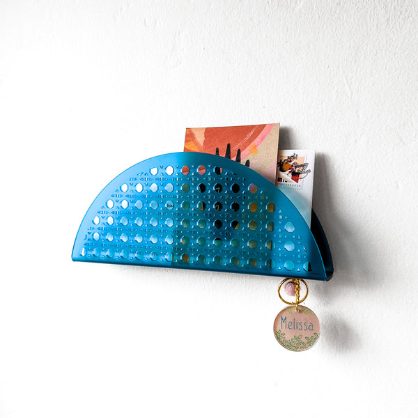 Arch Rattan Cane Acrylic Wall Mail Holder - Frosted Tropical Blue