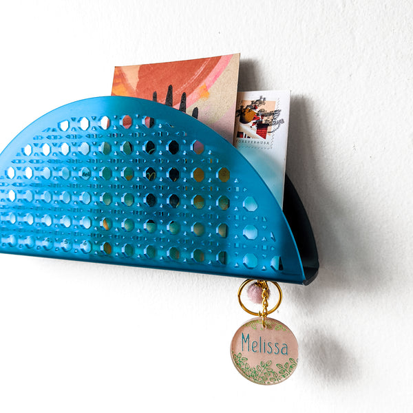 Arch Rattan Cane Acrylic Wall Mail Holder - Frosted Tropical Blue