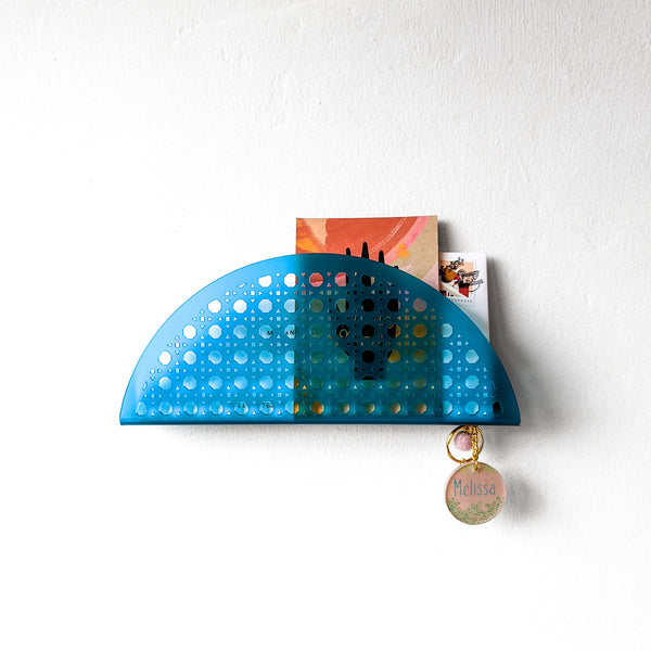 Arch Rattan Cane Acrylic Wall Mail Holder - Frosted Tropical Blue