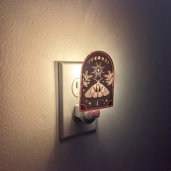Moons and Moth Mirrored Acrylic Night Light - Rose Gold