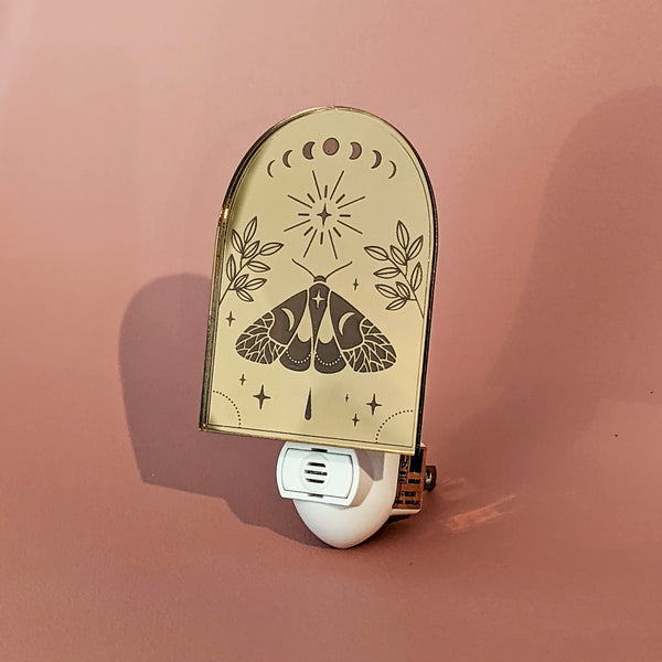 Moons and Moth Mirrored Acrylic Night Light
