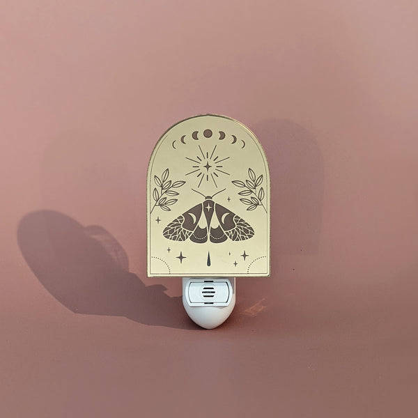 Moons and Moth Mirrored Acrylic Night Light