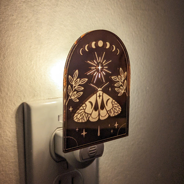 Moons and Moth Mirrored Acrylic Night Light