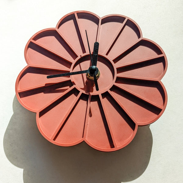 Mini Graphic Flower Acrylic Wall Clock - Burnt Orange