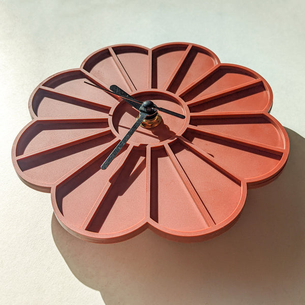 Mini Graphic Flower Acrylic Wall Clock - Burnt Orange