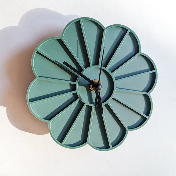 Mini Graphic Flower Acrylic Wall Clock - Dark Sage Green