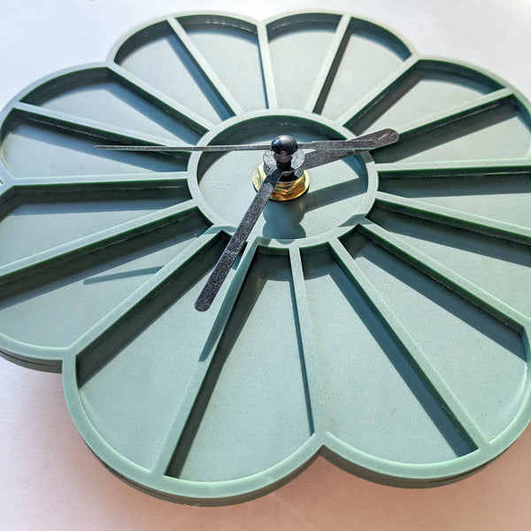 Mini Graphic Flower Acrylic Wall Clock - Dark Sage Green