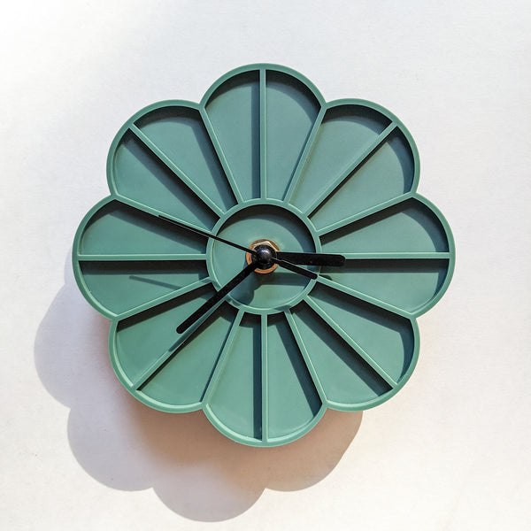 Mini Graphic Flower Acrylic Wall Clock - Dark Sage Green