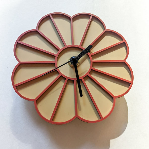 Mini Graphic Flower Acrylic Wall Clock - Golden Tan and Burnt Orange