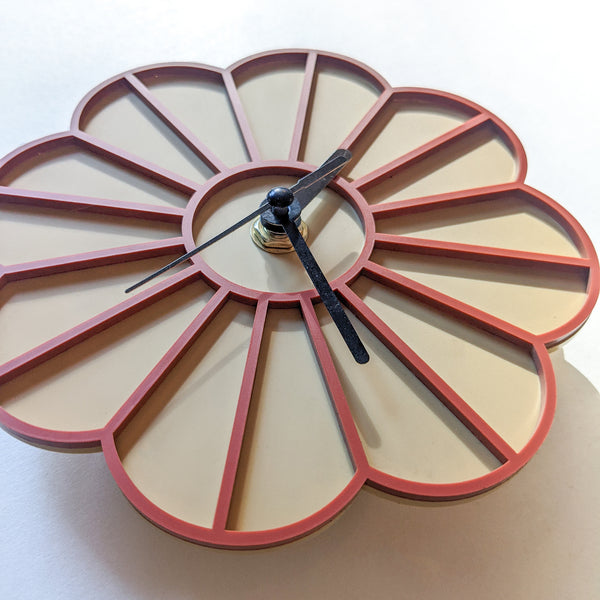 Mini Graphic Flower Acrylic Wall Clock - Golden Tan and Burnt Orange