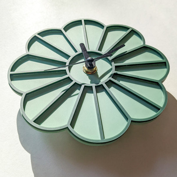 Mini Graphic Flower Acrylic Wall Clock - Two Tone Sage Green