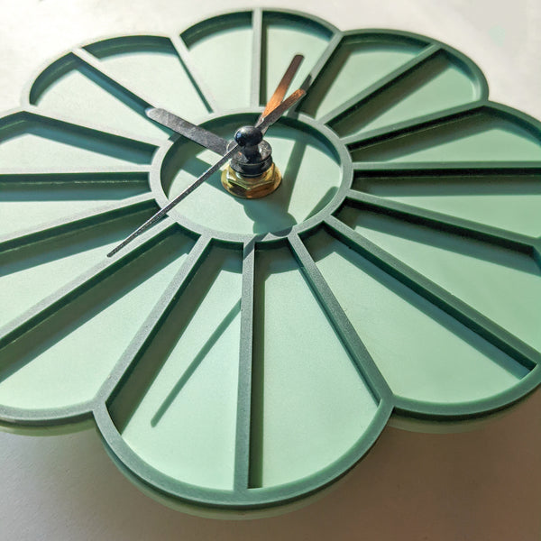Mini Graphic Flower Acrylic Wall Clock - Two Tone Sage Green