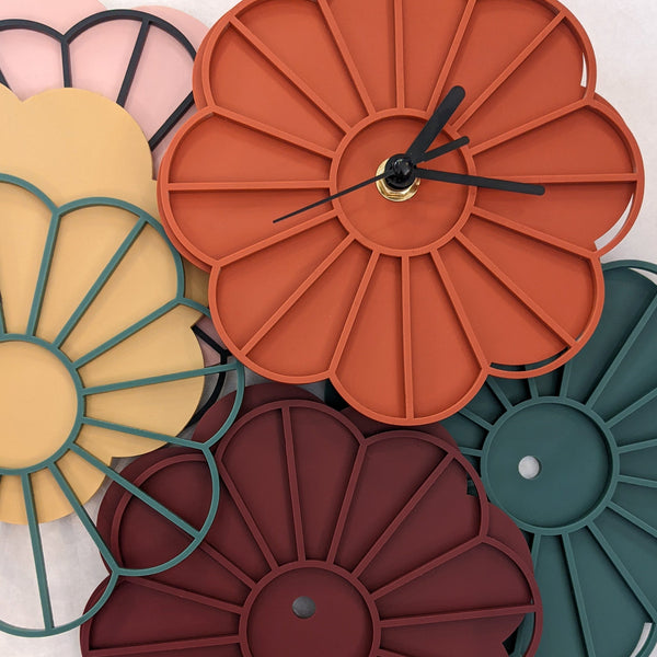 Mini Graphic Flower Acrylic Wall Clock - Pastel Purple and Matte Black