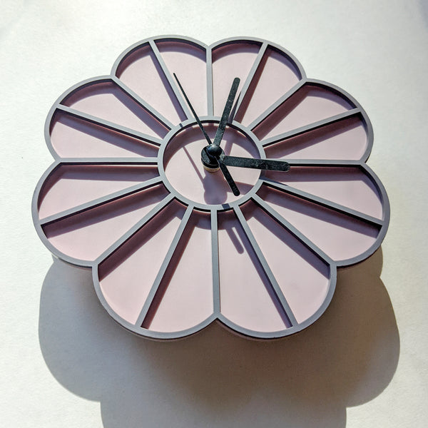 Mini Graphic Flower Acrylic Wall Clock - Pastel Purple and Dusty Lilac