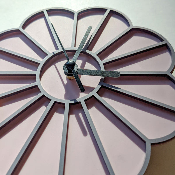 Mini Graphic Flower Acrylic Wall Clock - Pastel Purple and Dusty Lilac