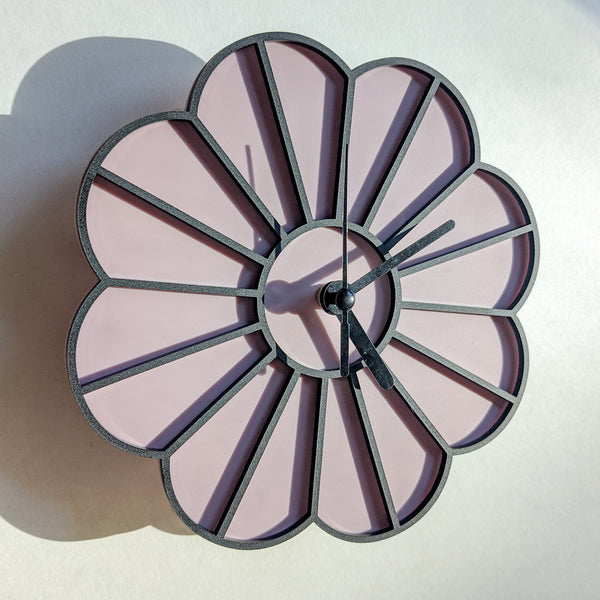 Mini Graphic Flower Acrylic Wall Clock - Pastel Purple and Matte Black