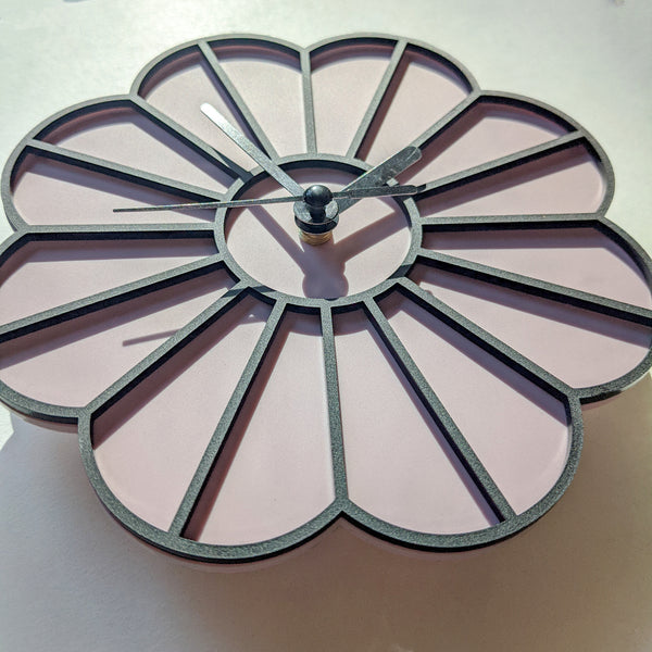 Mini Graphic Flower Acrylic Wall Clock - Pastel Purple and Matte Black