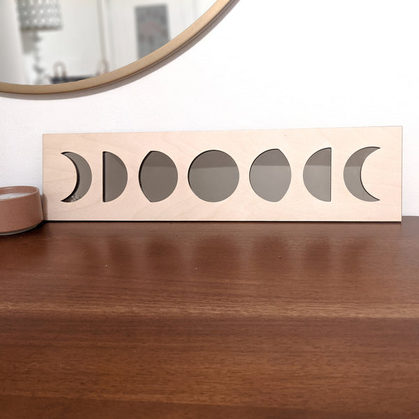 Phases of the Moon Wood and Mirror Decor