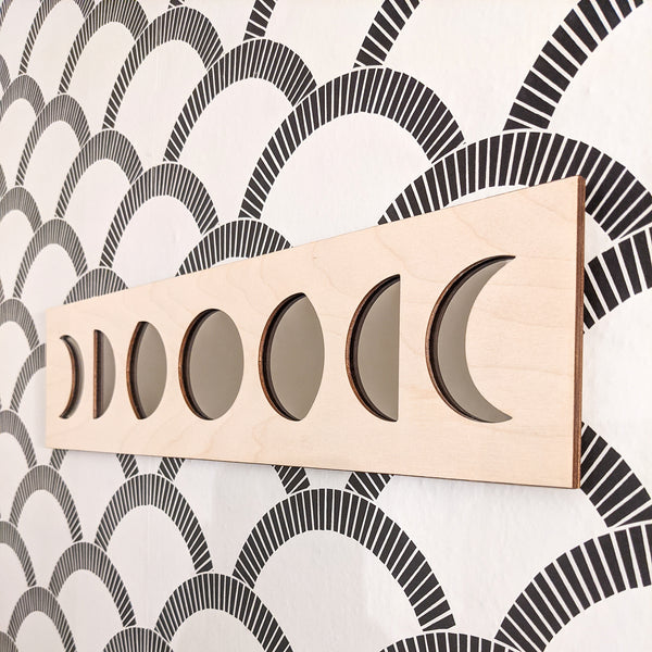 Phases of the Moon Wood and Mirror Decor