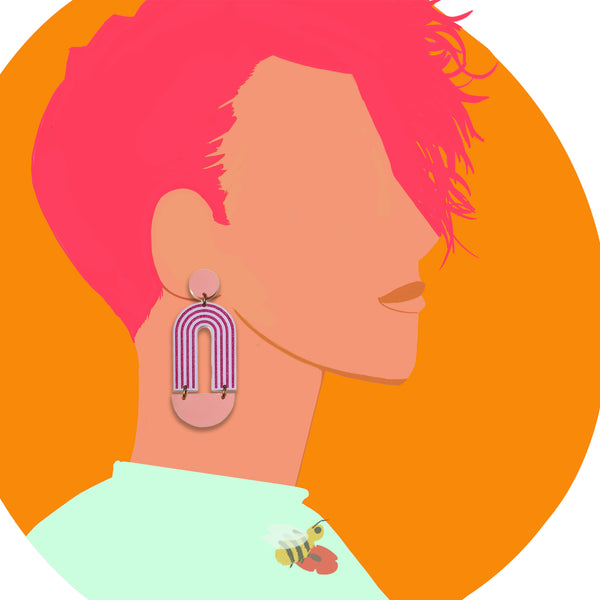 Art Deco Arch Matte Pink and Purple Acrylic Earrings