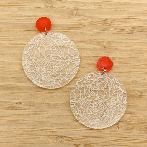 Clear Acrylic Peonies Earrings - Large