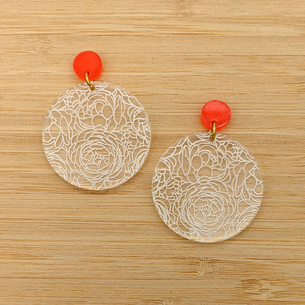 Clear Acrylic Peonies Earrings - Medium