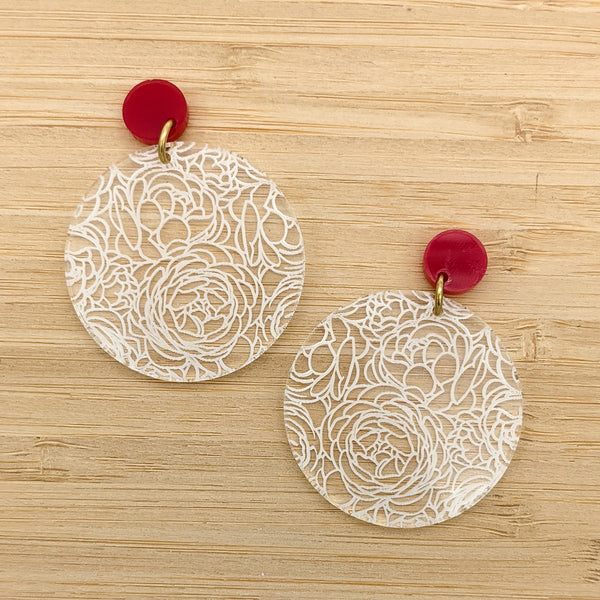Clear Acrylic Peonies Earrings - Large