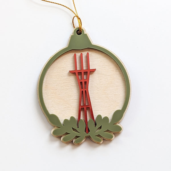 Golden Gate Bridge and Sutro Tower Ornament Pair