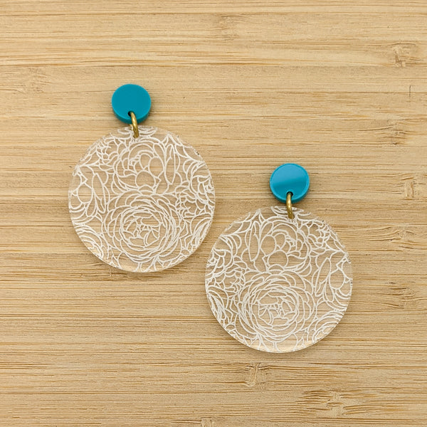 Clear Acrylic Peonies Earrings - Medium