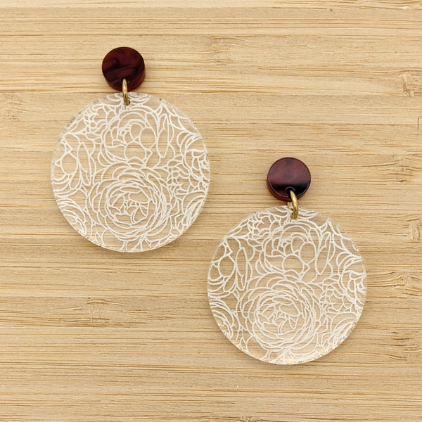 Clear Acrylic Peonies Earrings - Medium