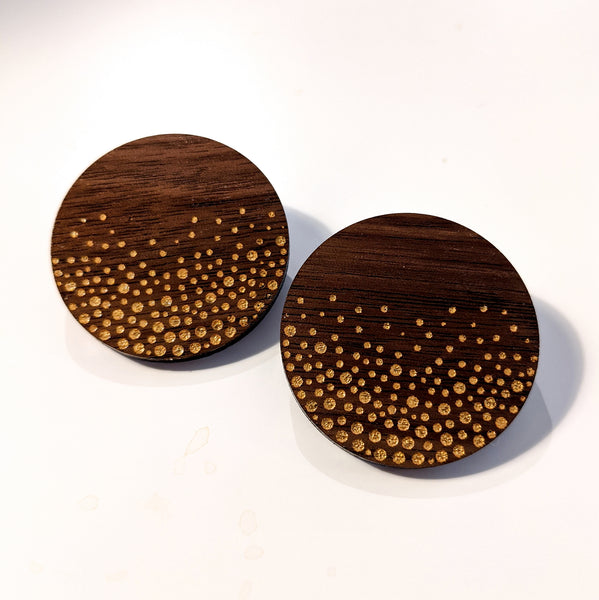 Gold Confetti Walnut Circle Earrings