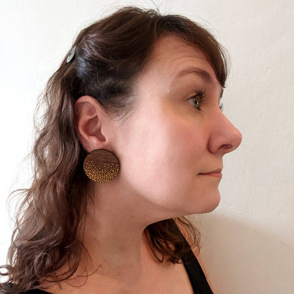 Gold Confetti Walnut Circle Earrings