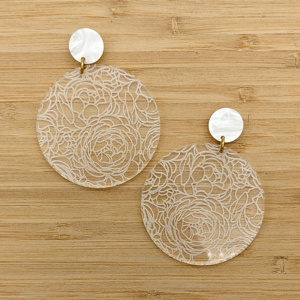 Clear Acrylic Peonies Earrings - Large