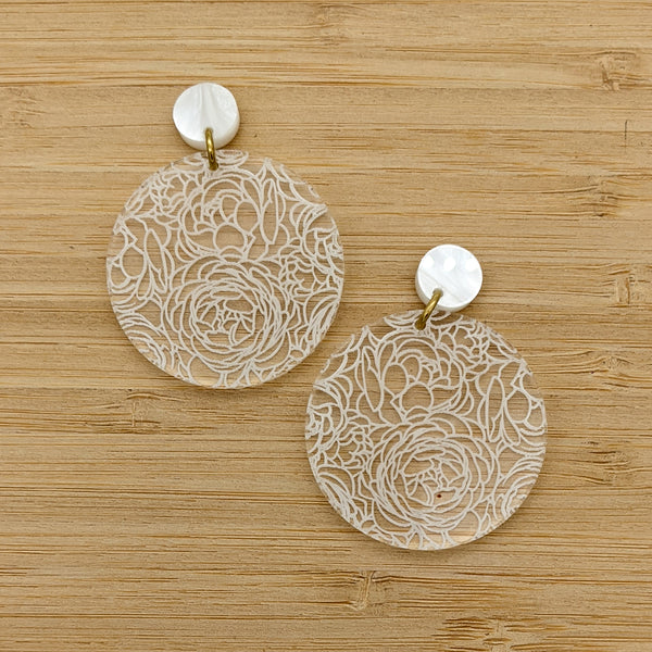 Clear Acrylic Peonies Earrings - Medium