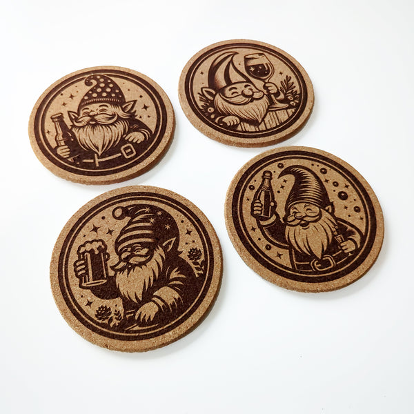 Scandi Christmas Gnomes and Cocktails Cork Coasters Set of 4