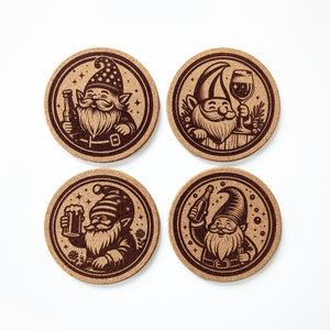 Scandi Christmas Gnomes and Cocktails Cork Coasters Set of 4