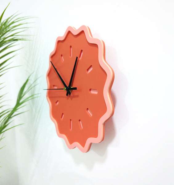 Fluted Geometric Acrylic Wall Clock - Melon Tones