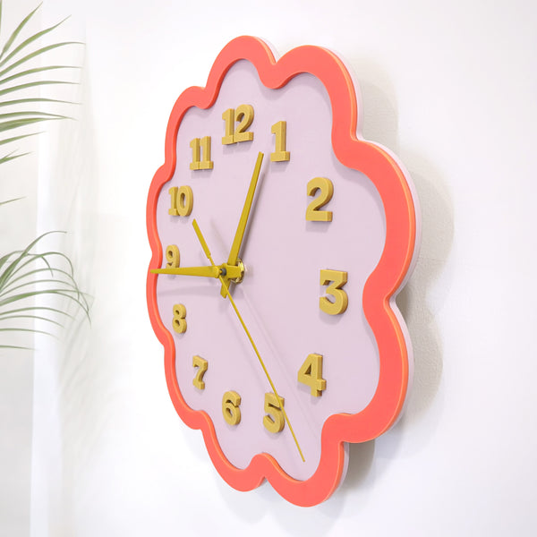 Framed Flower Layered Acrylic Wall Clock - Mauve and Papaya