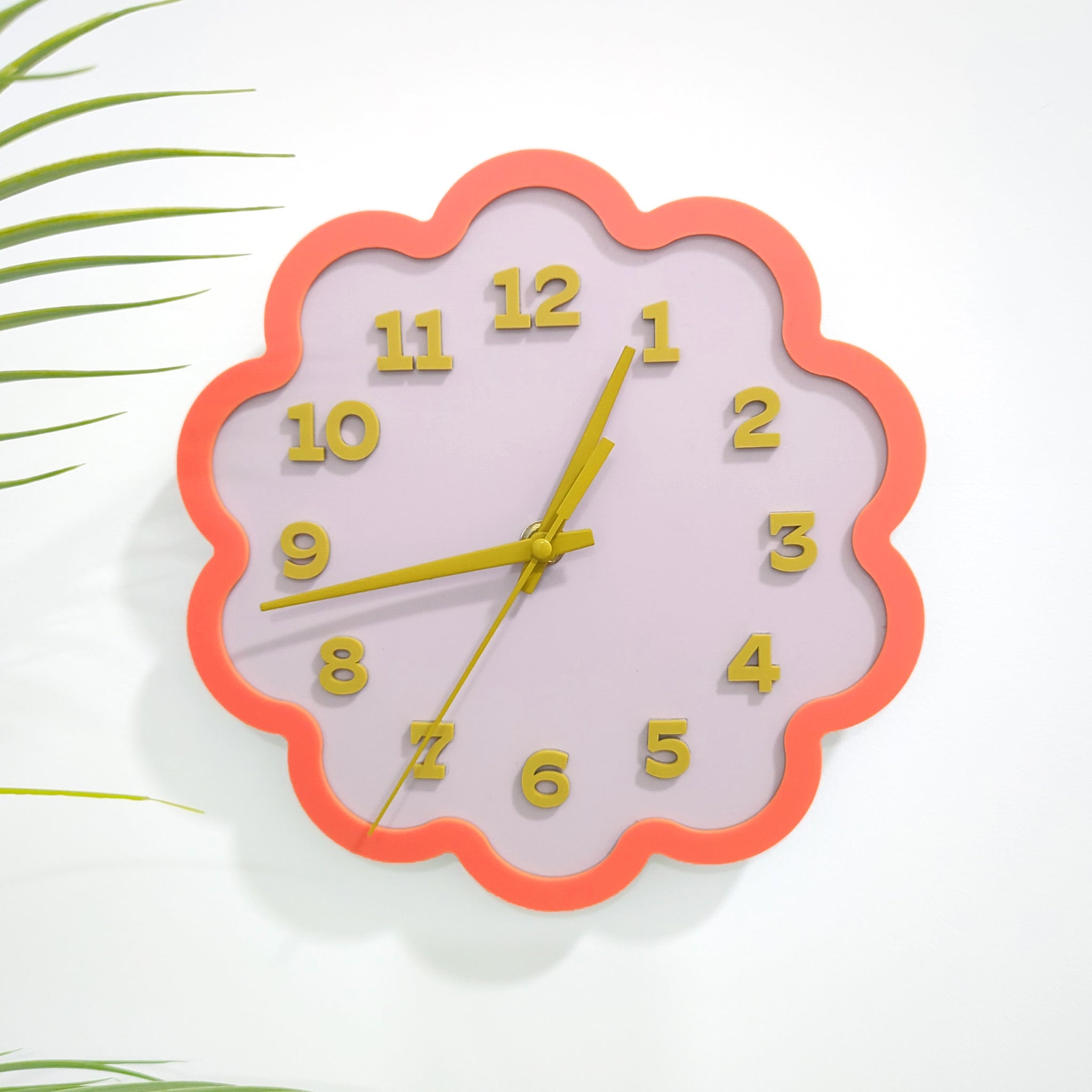 Framed Flower Layered Acrylic Wall Clock - Mauve and Papaya